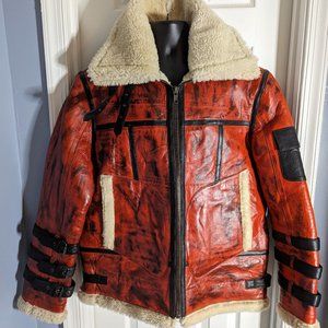Stunning Red & Black Leather Gems XL Men's Winter Coat